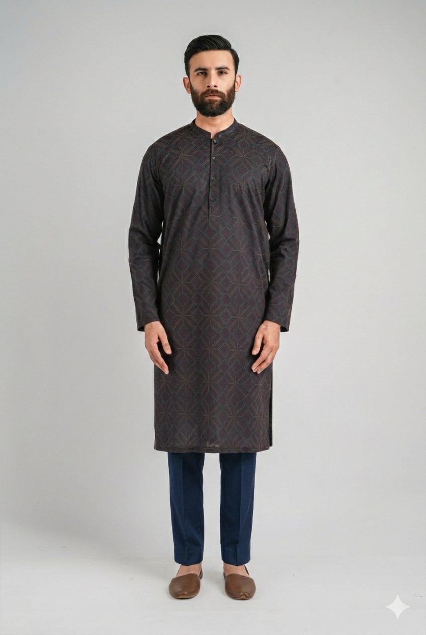 EMBROIDERED-KURTA-TROUSER-NAVY-BLU KURTA TROUSER