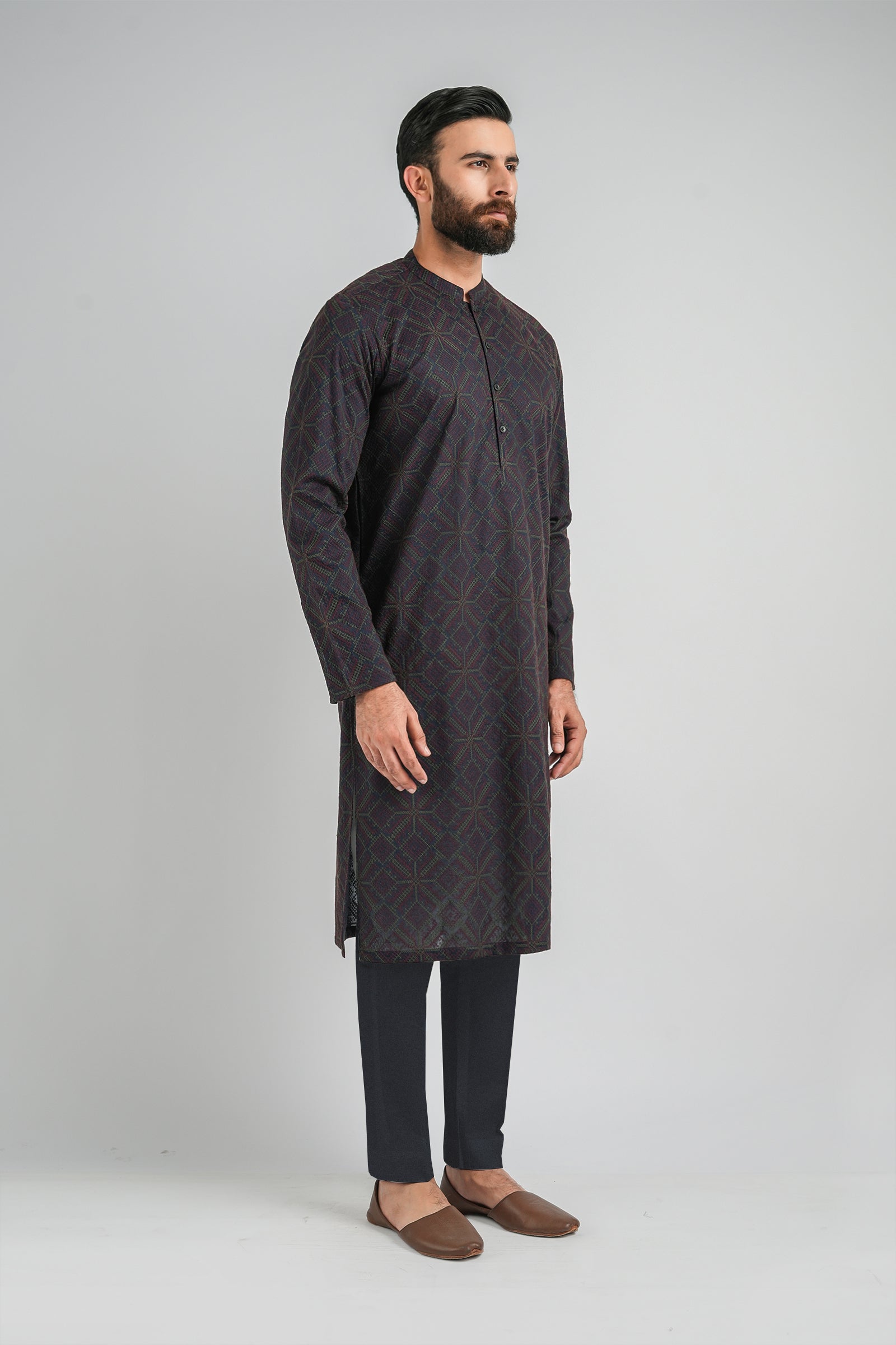 EMBROIDERED-KURTA-TROUSER-NAVY-BLU - shop at Bareezeman
