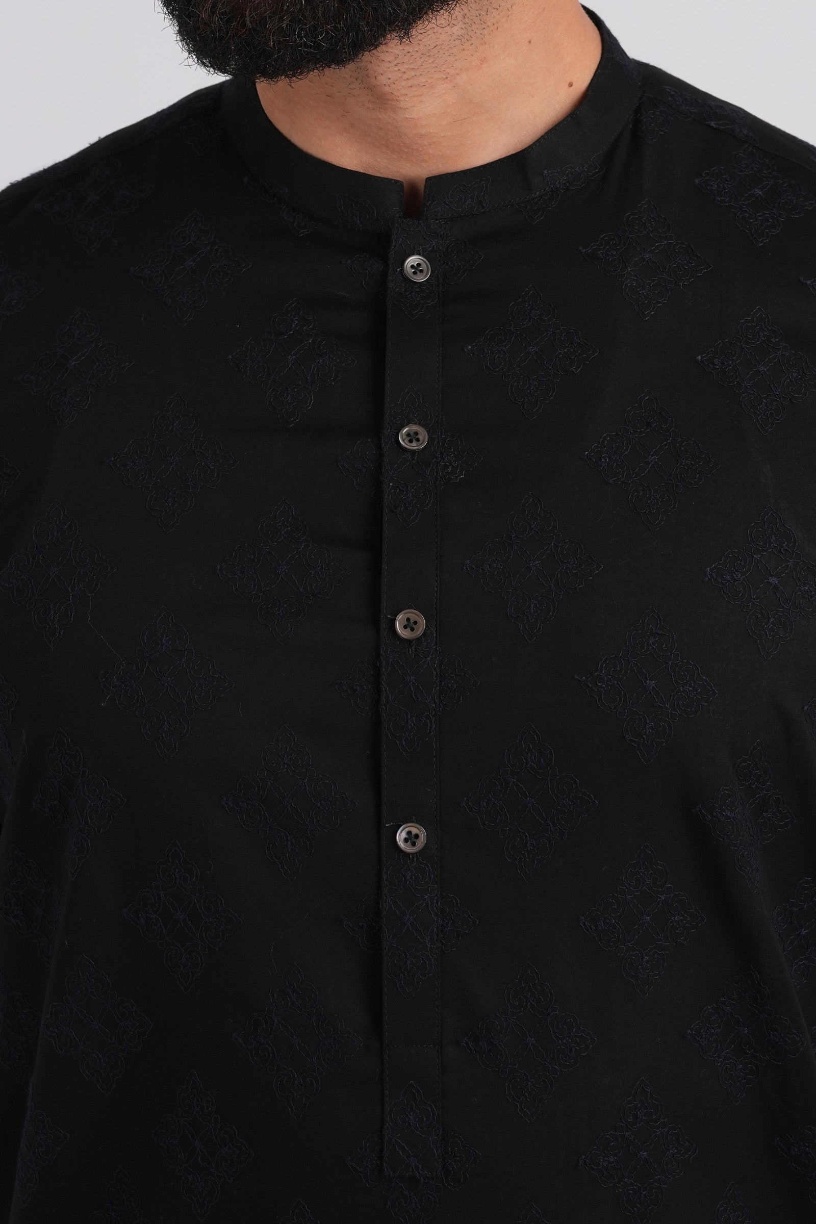 EMBROIDERED-KURTA-BLACK - shop at Bareezeman