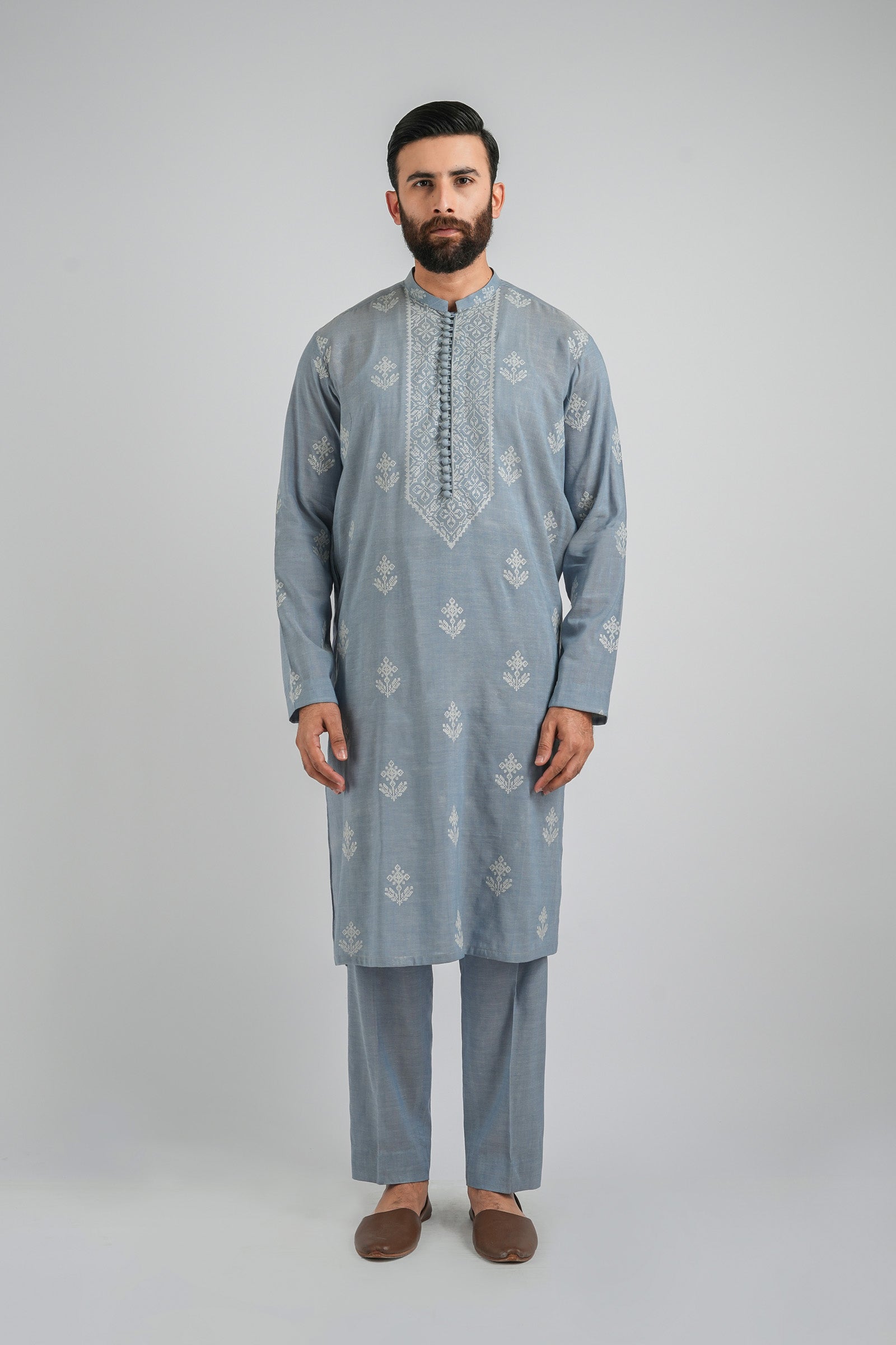 EMBROIDERED-KURTA-TROUSER-SKY-BLUE KURTA TROUSER