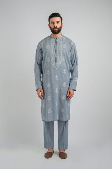 EMBROIDERED-KURTA-TROUSER-SKY-BLUE KURTA TROUSER