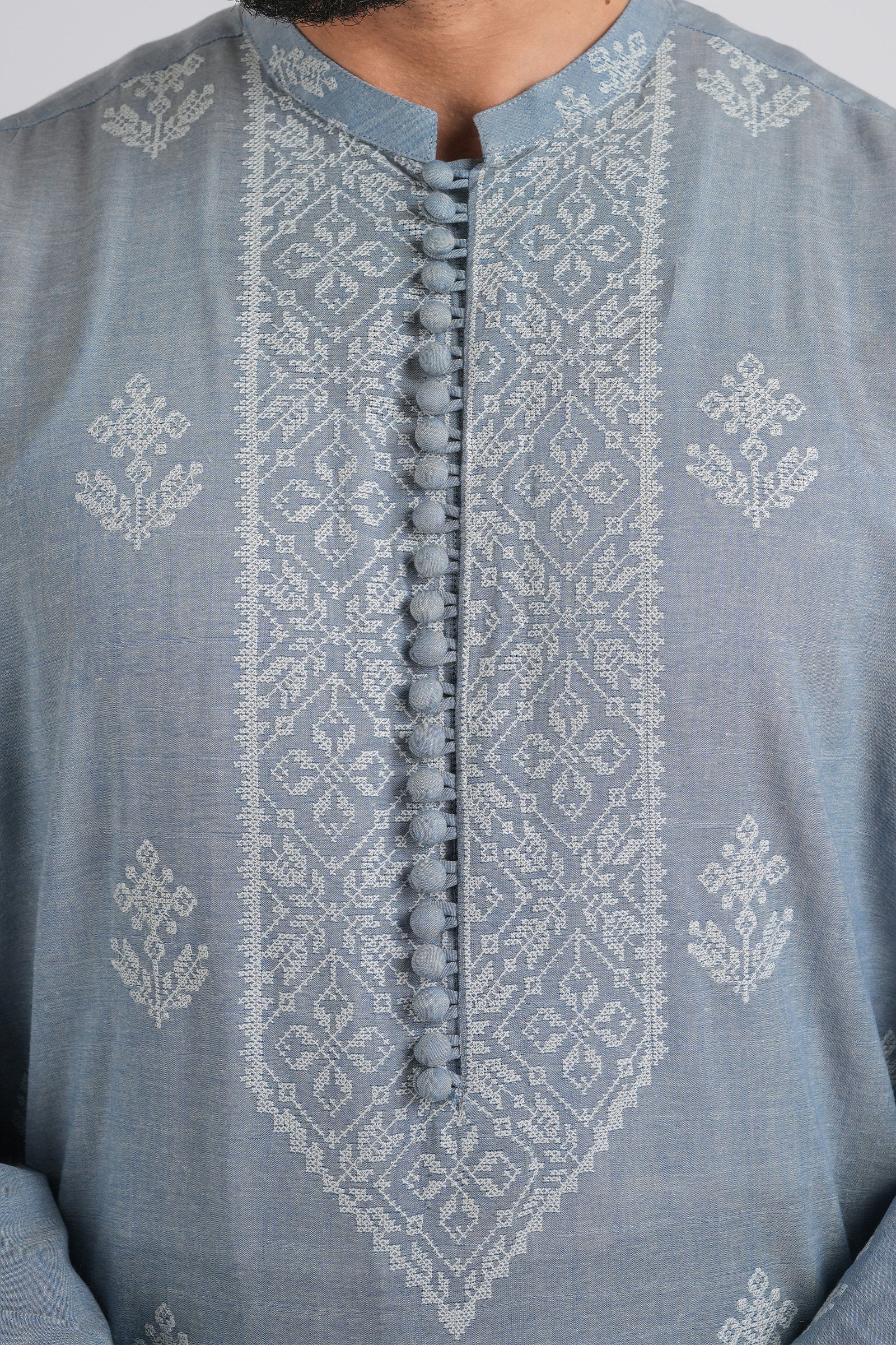 EMBROIDERED-KURTA-TROUSER-SKY-BLUE - shop at Bareezeman