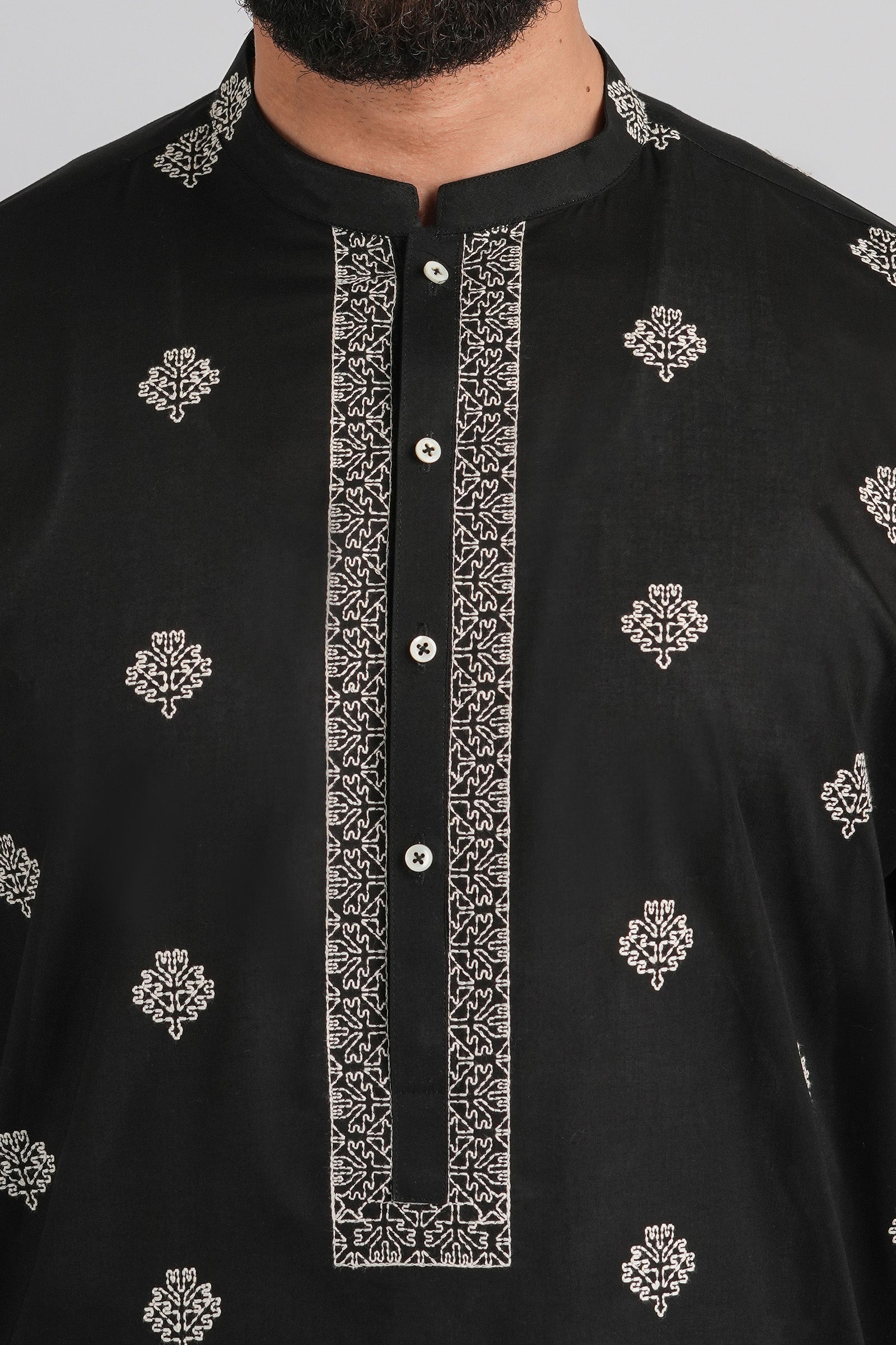 EMBROIDERED-KURTA-TROUSER-BLACK - shop at Bareezeman