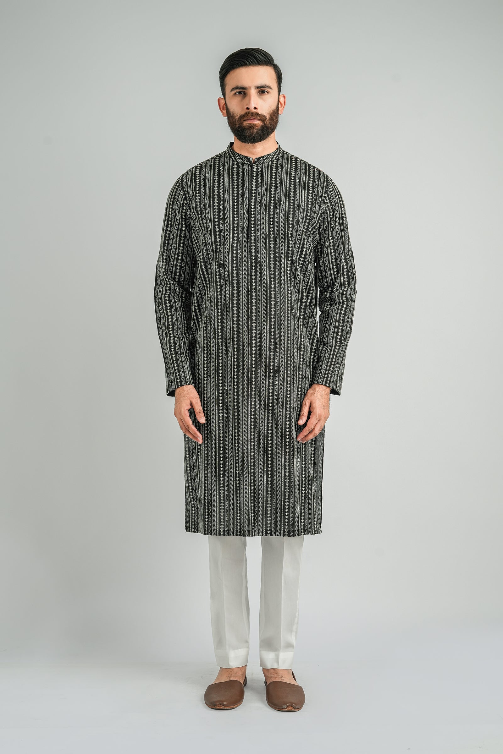 EMBROIDERED-KURTA-BLAK-WHT EMBROIDERED KURTA