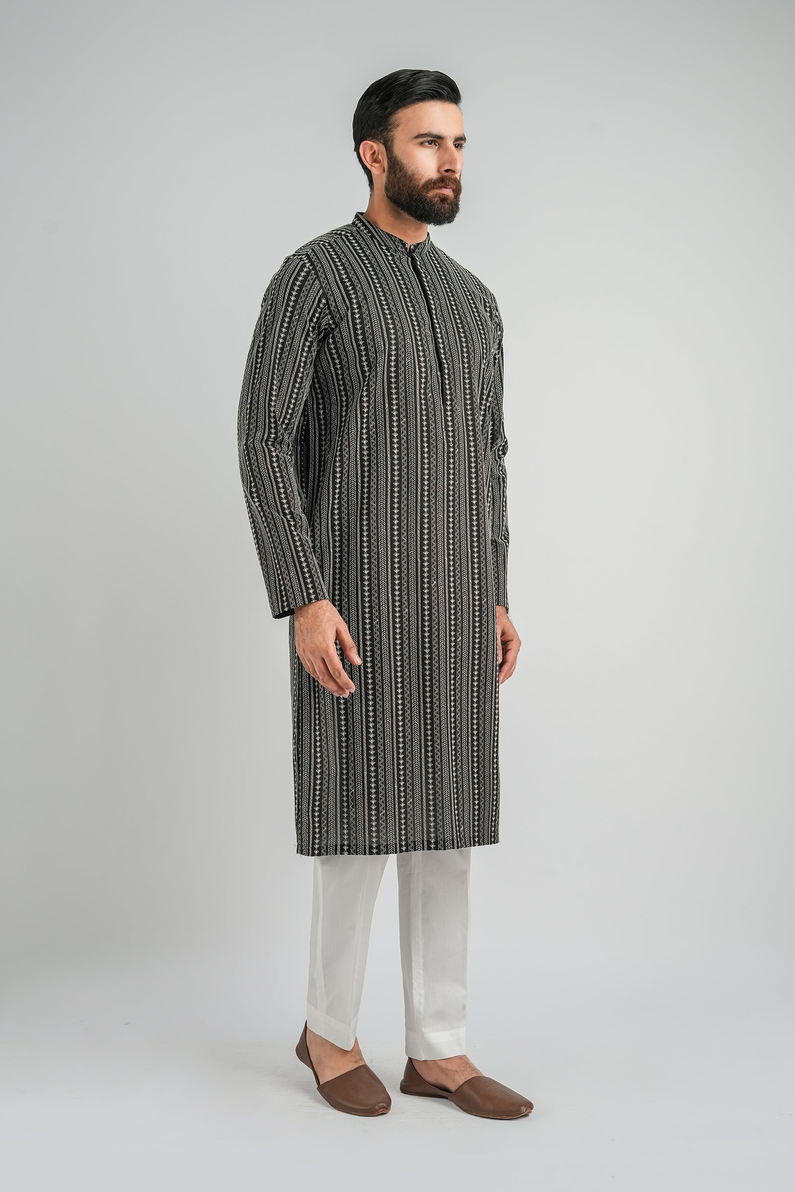 EMBROIDERED-KURTA-BLAK-WHT EMBROIDERED KURTA