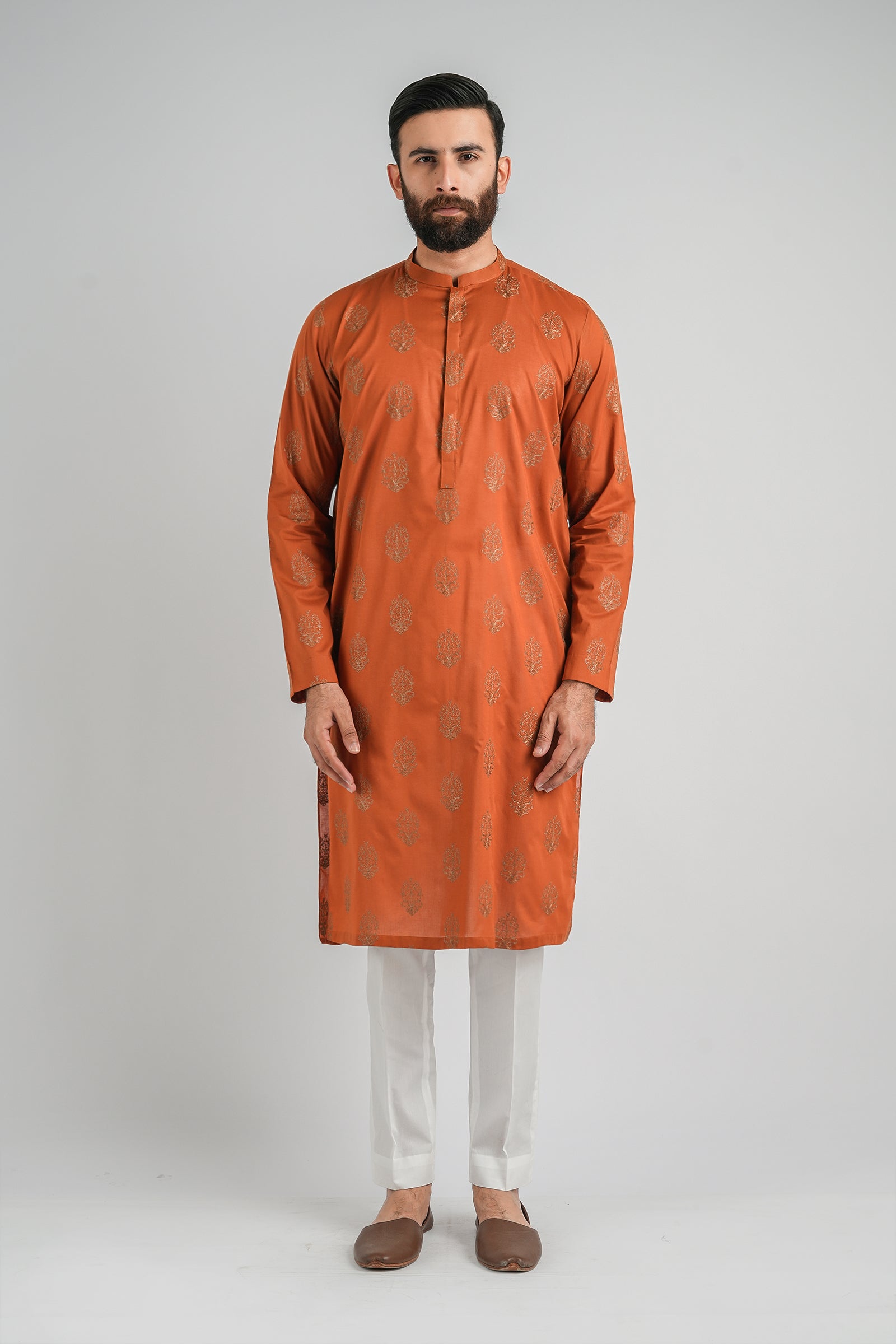 EMBROIDERED-KURTA-ORANGE EMBROIDERED KURTA