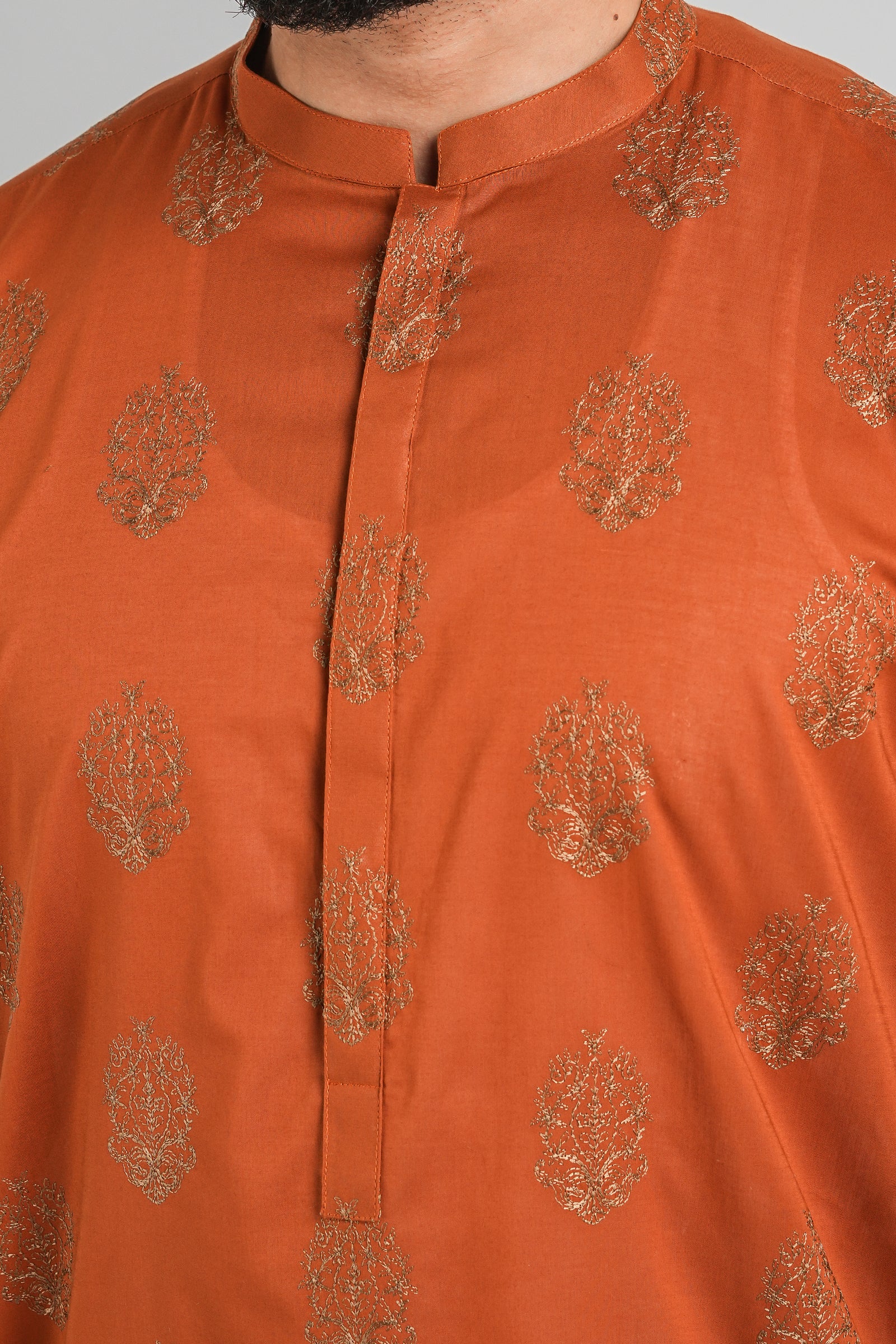 EMBROIDERED-KURTA-ORANGE - shop at Bareezeman
