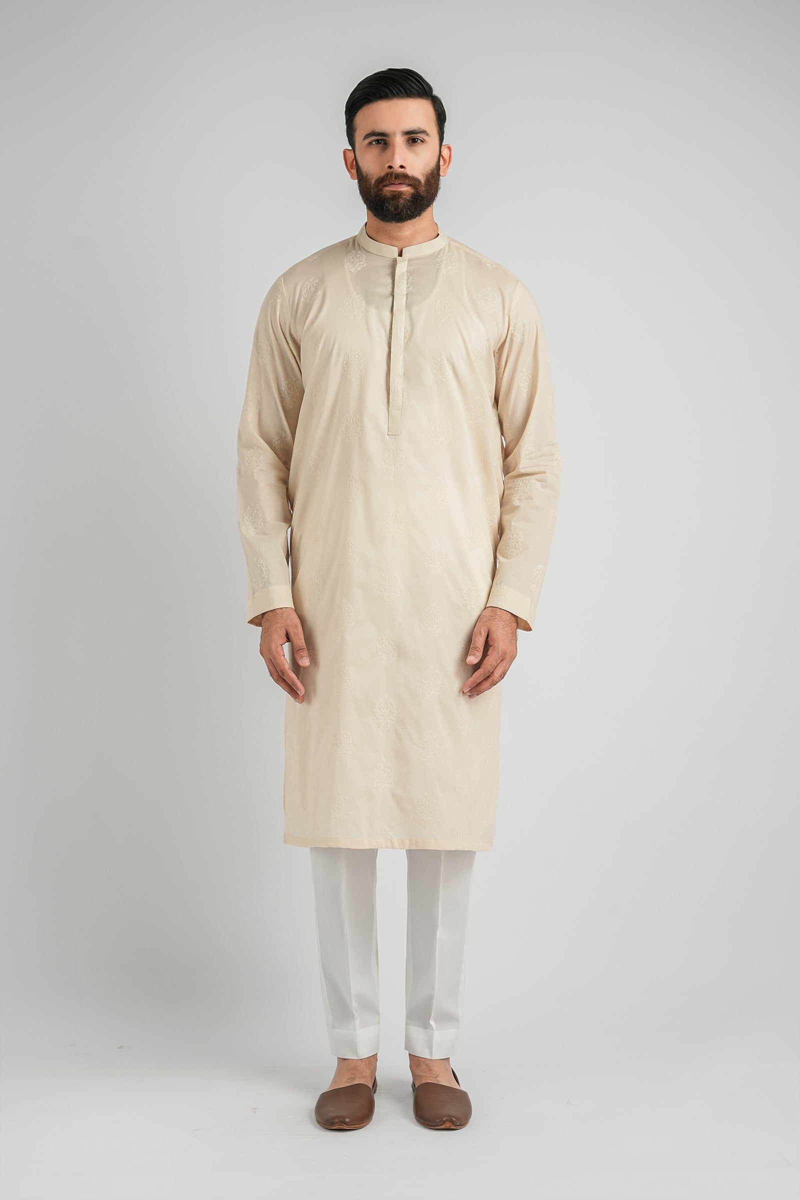 EMBROIDERED-KURTA-CREAM EMBROIDERED KURTA