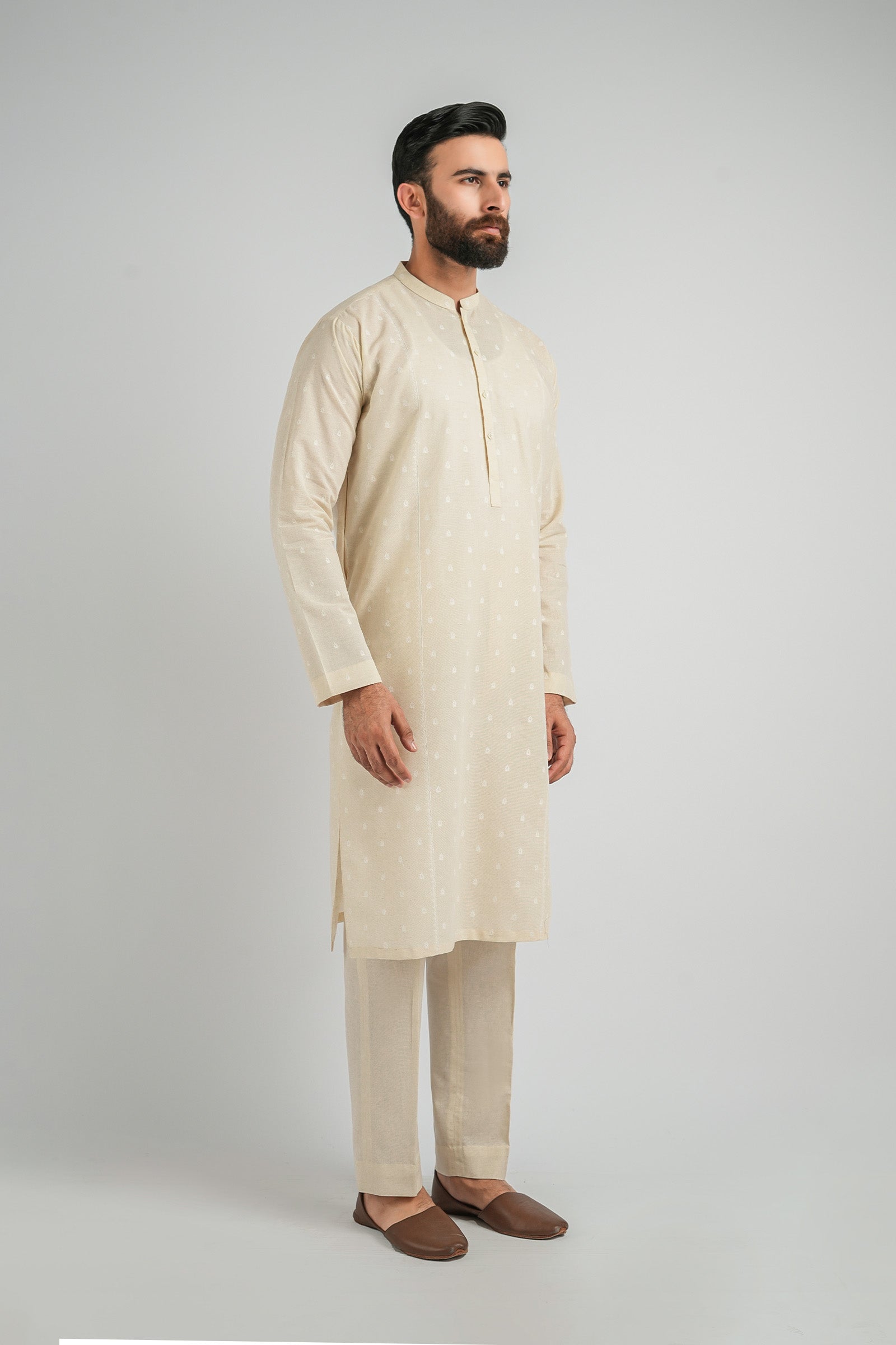 EMBROIDERED-KURTA-TROUSER-L-BEIGE KURTA TROUSER