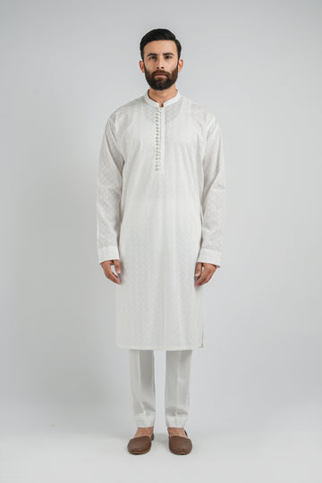 EMBROIDERED-KURTA-WHITE - shop at Bareezeman
