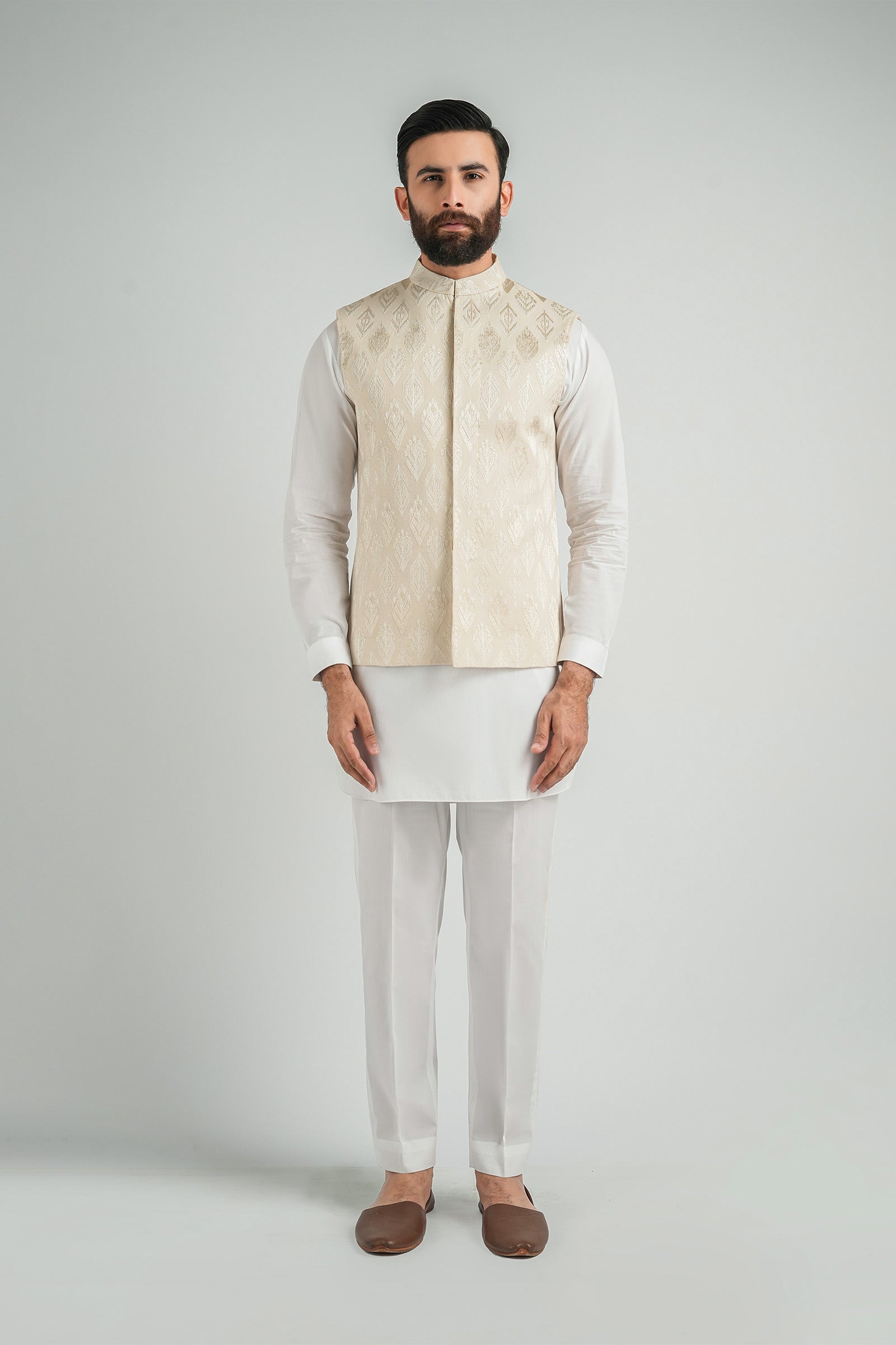 EMBROIDERED-WAISTCOAT-O-WHITE - shop at Bareezeman