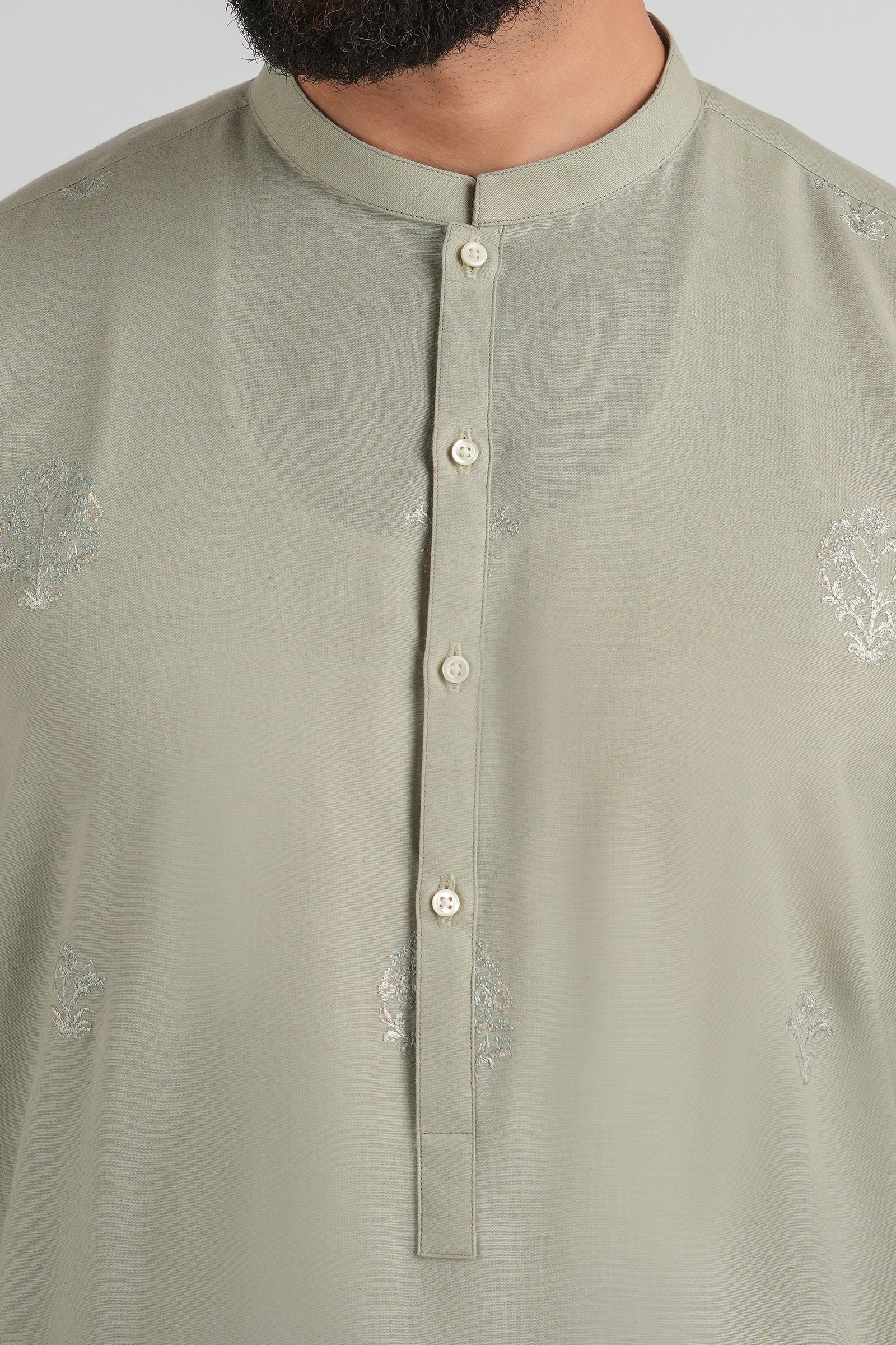 EMBROIDERED-KURTA-TROUSER-IVORY-GREEN KURTA TROUSER