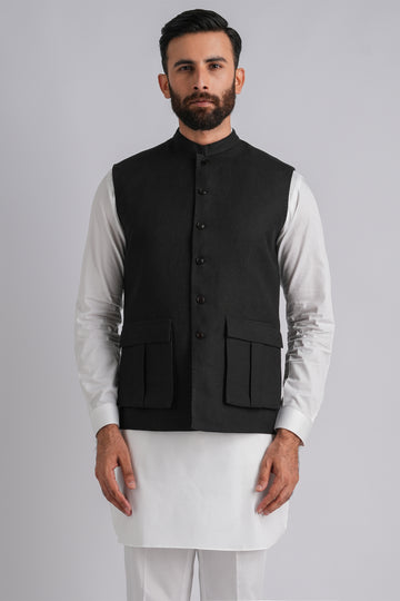 Linen-WAISTCOAT-BLACK