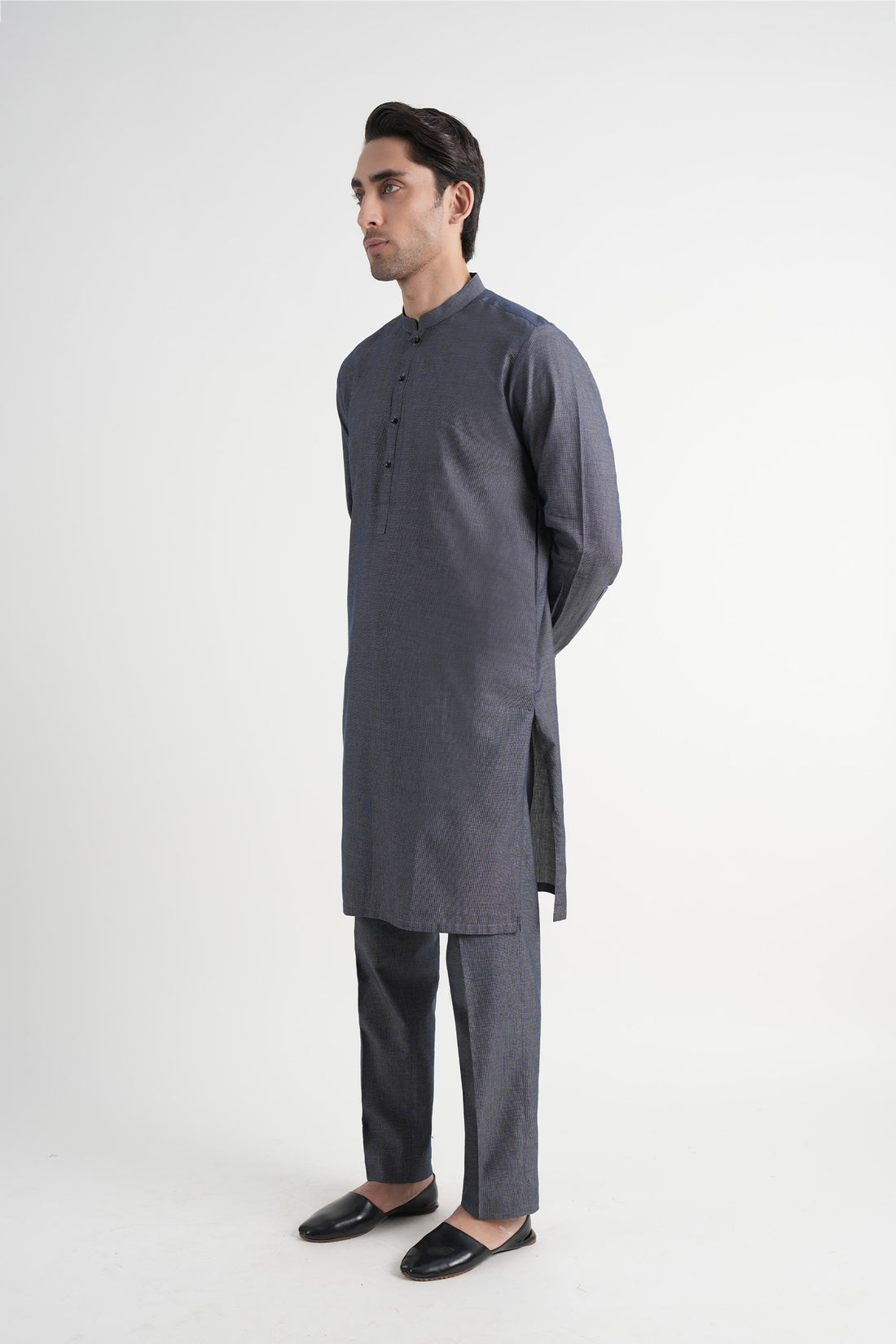Dobby Cotton Long Kurta Trouser Blue
