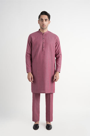 Dobby Cotton Long Kurta Trouser Maroon