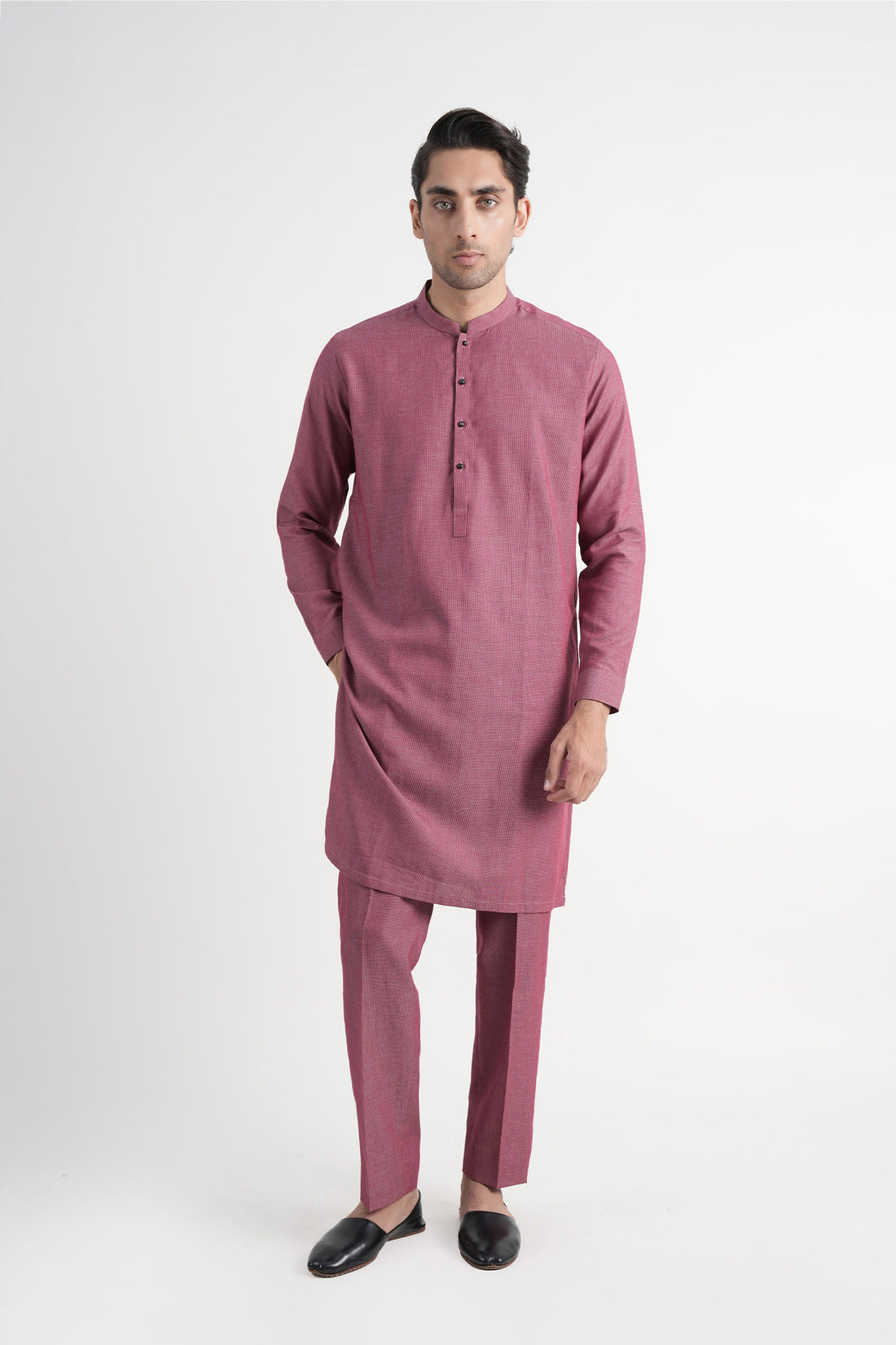 Dobby Cotton Long Kurta Trouser Maroon