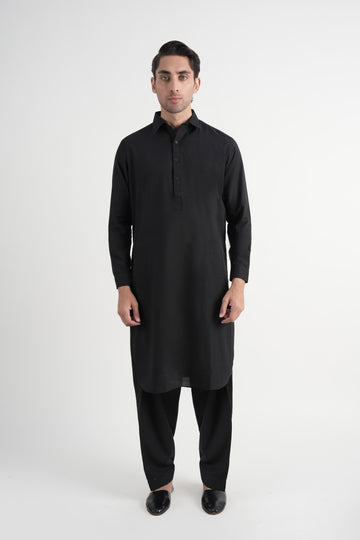 Lawn Karandi  Shalwar Kameez  Black