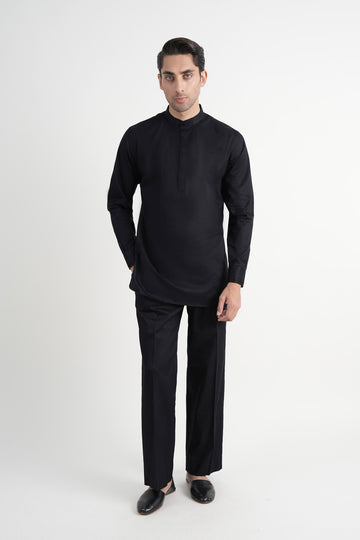 Egyptian Cotton Short Kurta Trouser Black