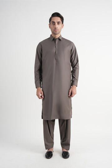 Tropical  Shalwar Kameez Smoke Brown