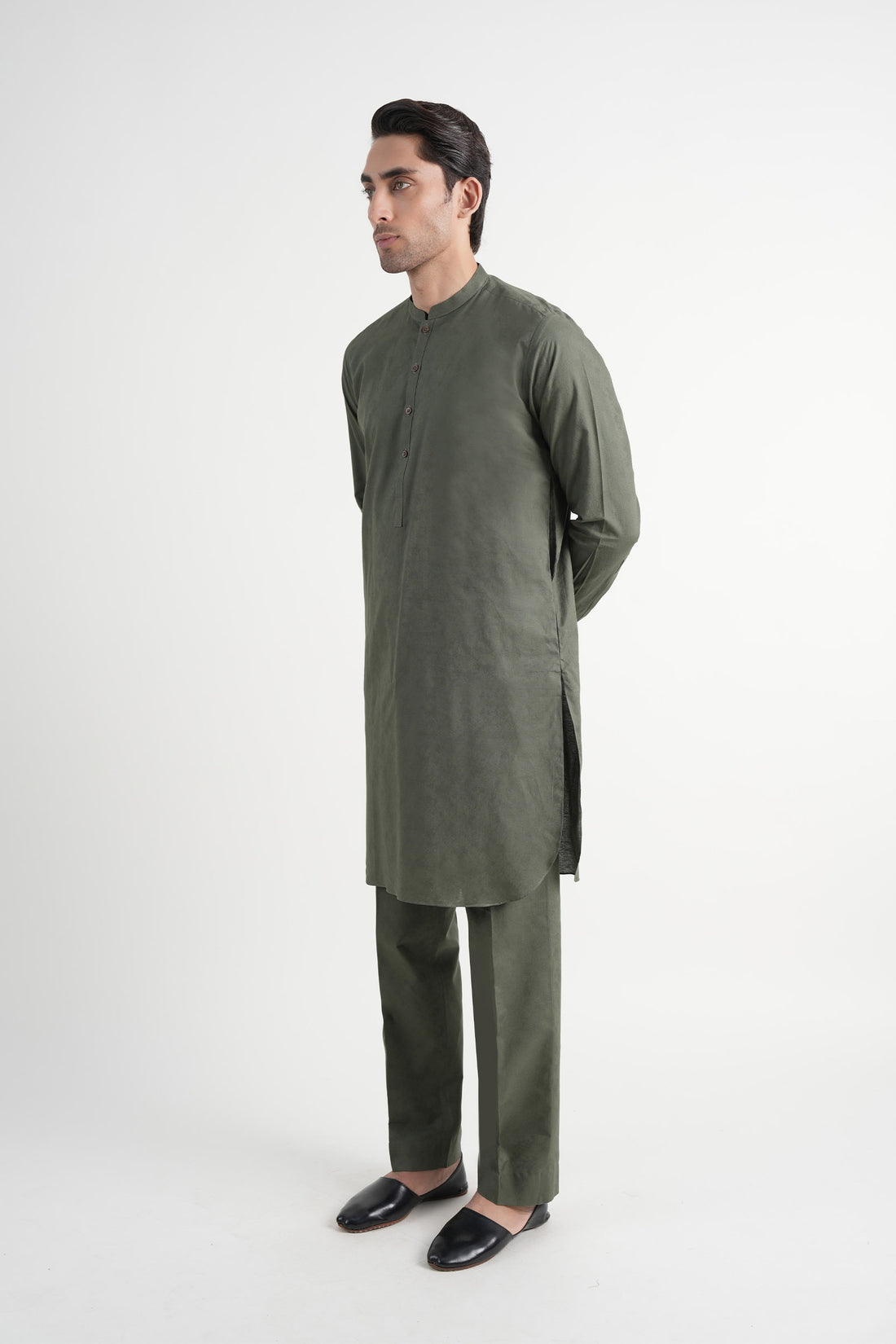 Jacquard Cotton Kurta Trouser Green