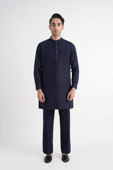 Handloomed Short Kurta Trouser Navy Blue