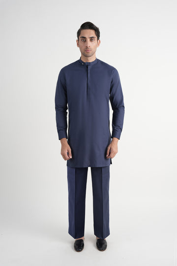 Crepe Cotton Short Kurta Trouser Navy Blue