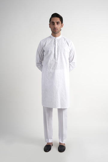 Cotton Embroidered Kurta Trouser White