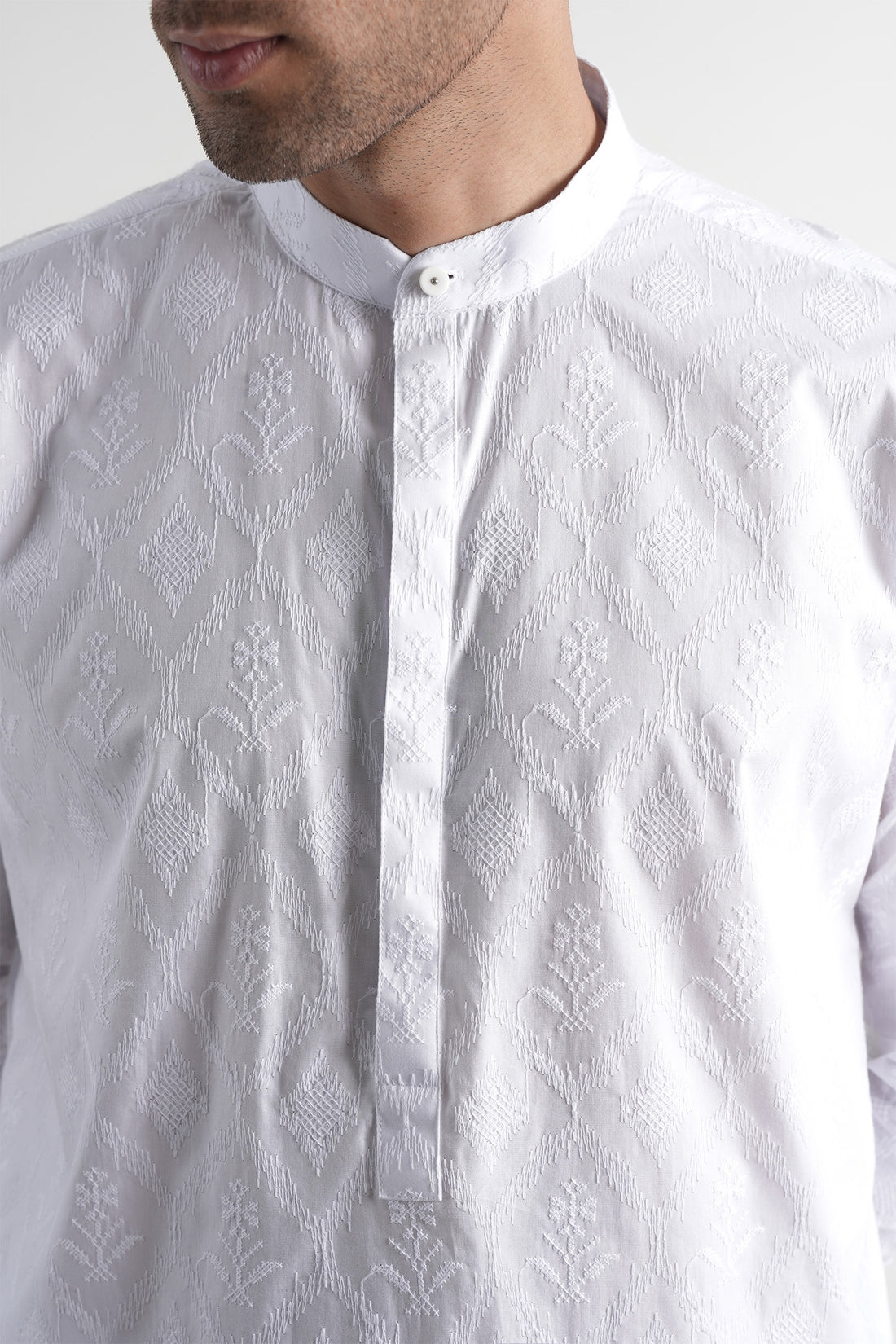 Cotton Embroidered Kurta Trouser White
