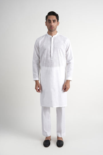 Slub Khaddar Embroidered Kurta White