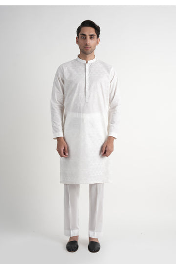 Cotton Embroidered Kurta Trouser  Off White