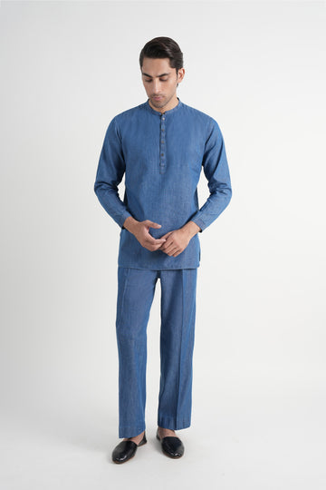 Denim Short Kurta Trouser Light Blue