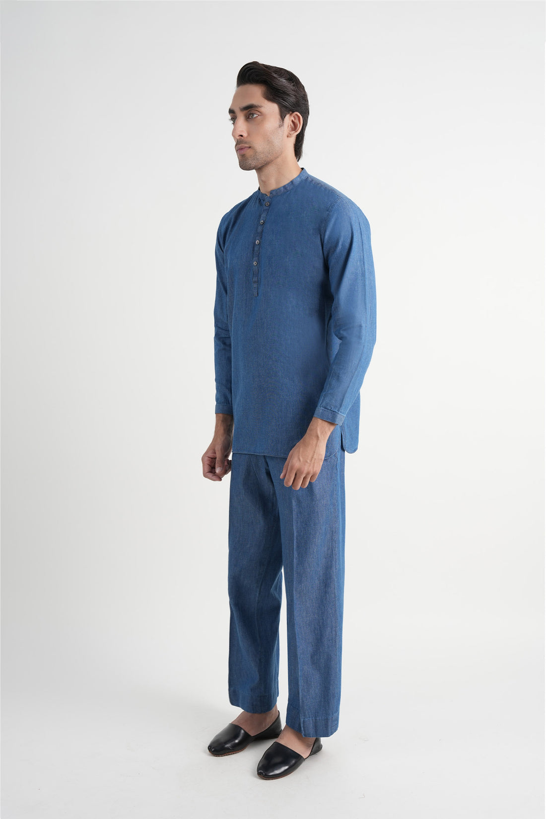Denim Short Kurta Trouser Light Blue