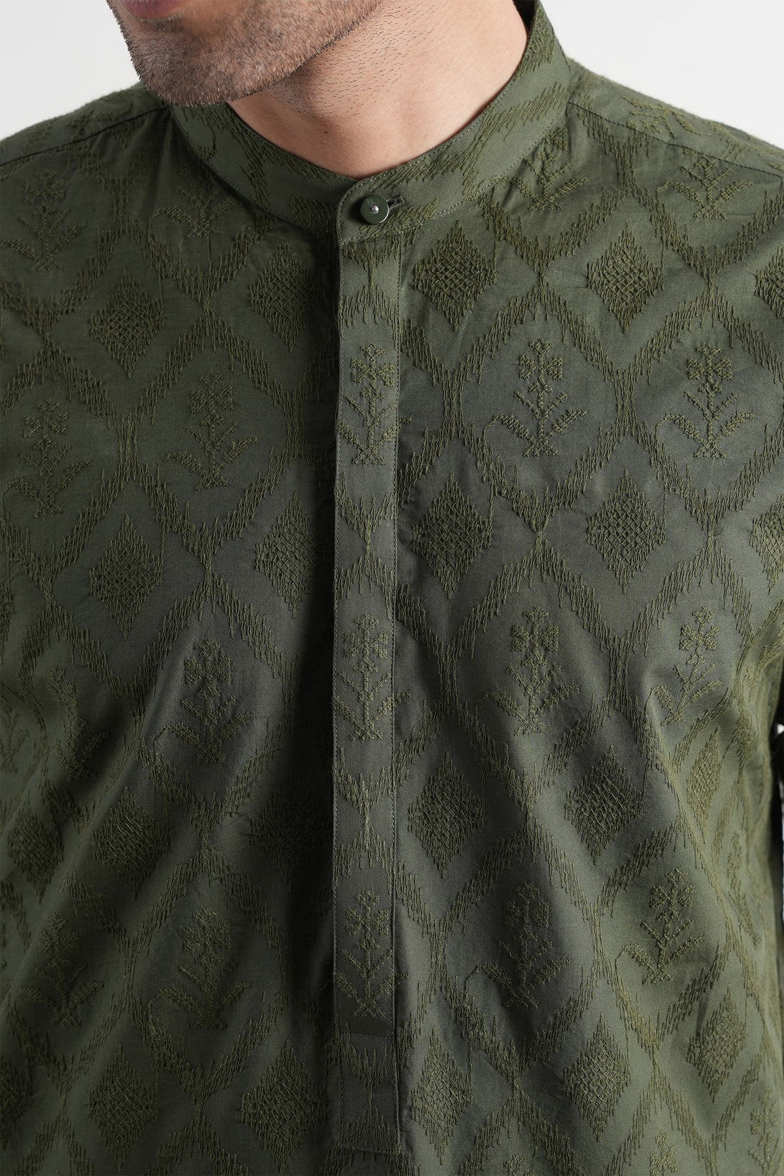 Cotton Embroidered Kurta Trouser Green