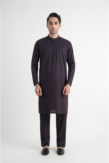 Cotton Embroidered Kurta Navy Blue