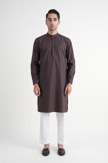 Cotton Embroidered Kurta Chocolate