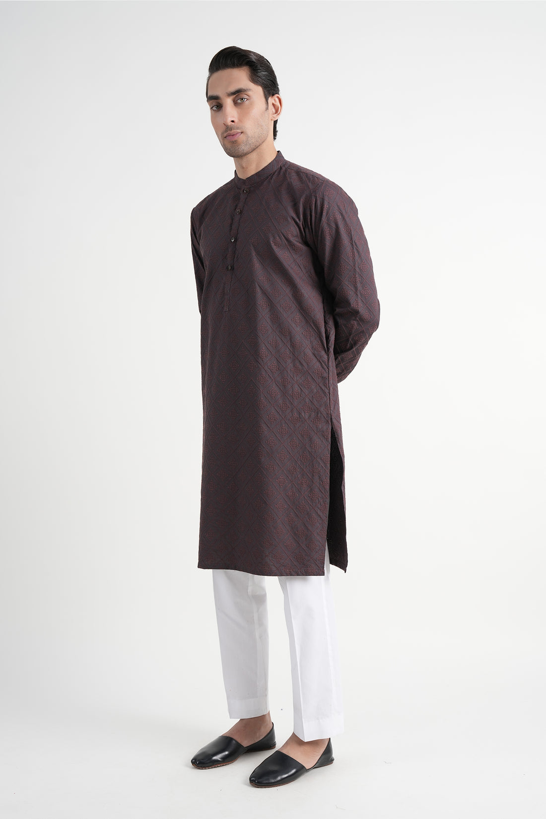 Cotton Embroidered Kurta Chocolate
