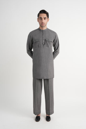 Denim Short Kurta Trouser Grey