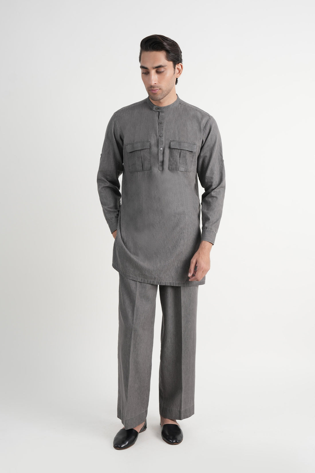 Denim Short Kurta Trouser Grey