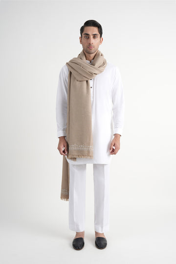Embroidered Pashmina Shawl Beige