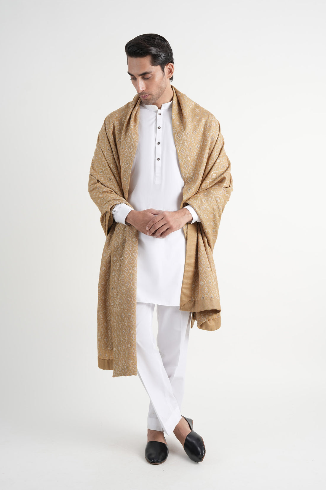 Embroidered Pashmina Shawl Beige