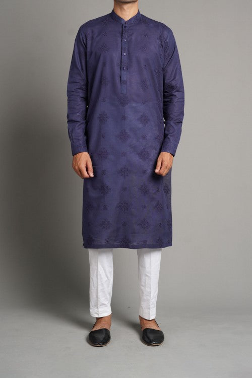 Embroidered Kurta Navy Blue