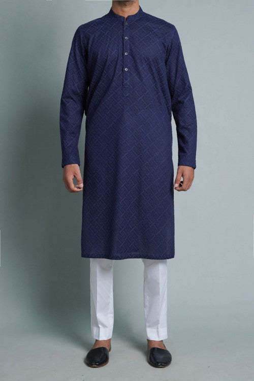 Embroidered Kurta Navy Blue