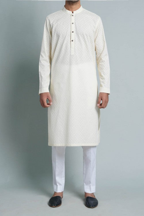 Embroidered Kurta Off White