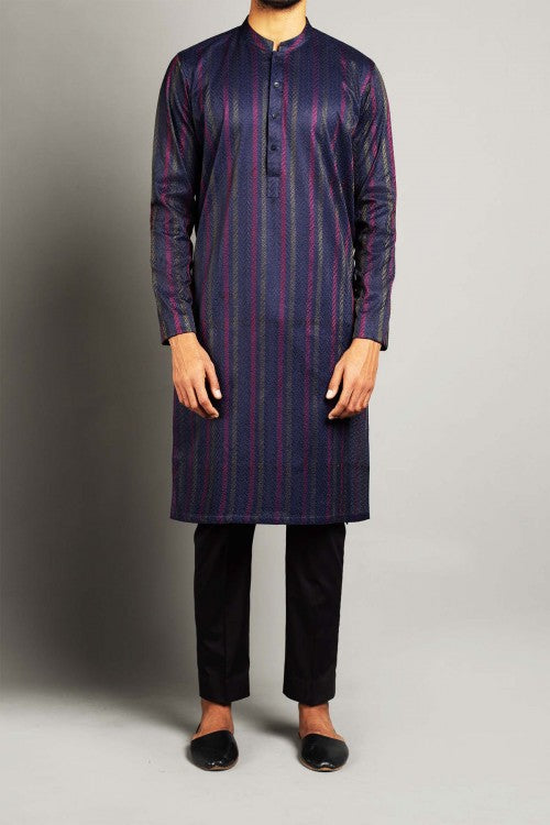 Embroidered Kurta Navy Blue