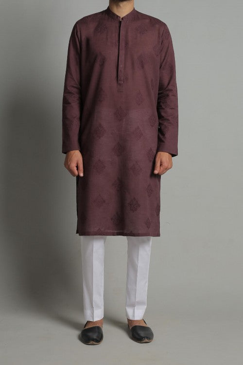 Embroidered Kurta Brown