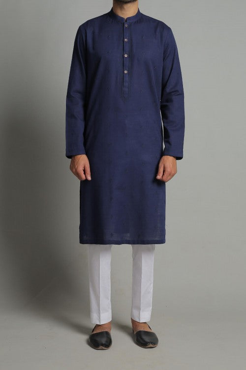 Embroidered Kurta Navy Blue