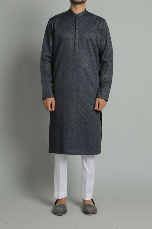 Embroidered Kurta Navy Blue