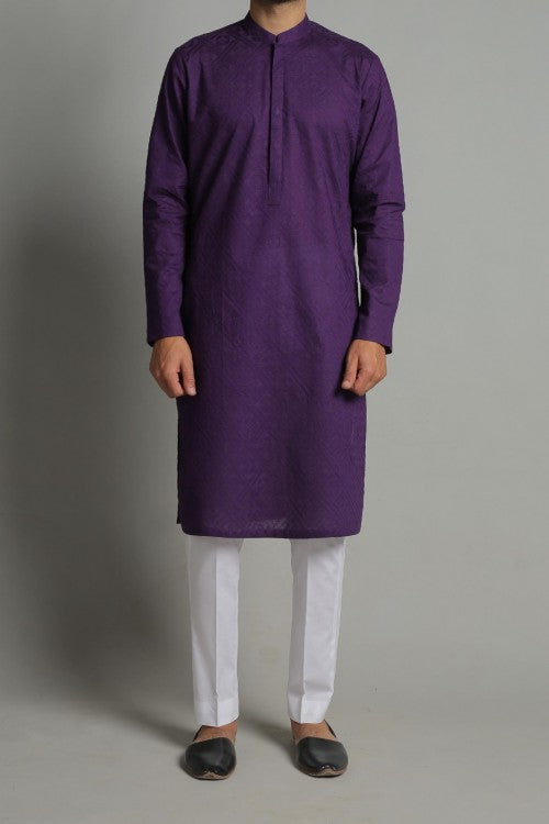 Embroidered Kurta Purple