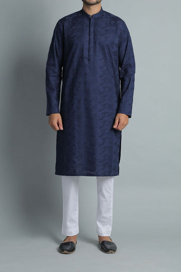 Embroidered Kurta Navy Blue