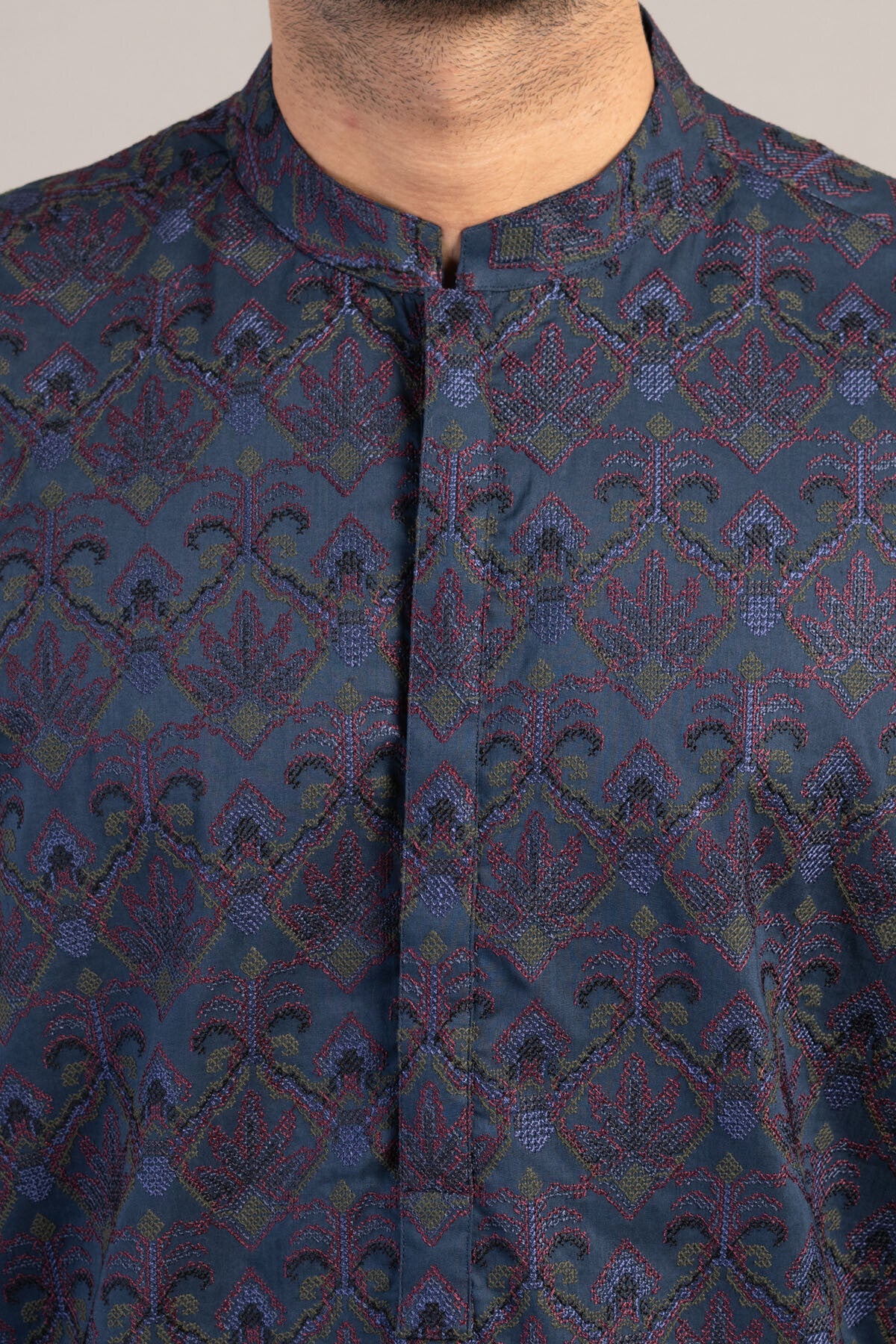 Embroidered Kurta-Blu